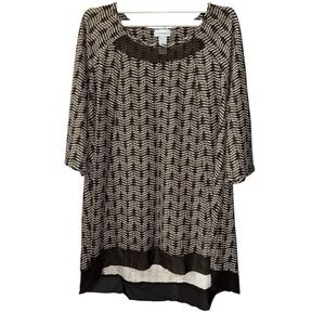 Catherines Dark‎ Brown Beige Abstract Tunic Top Plus Size 2X 22/24 Mesh Hem